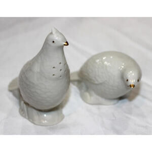 Genuine Vintage Lenox Salt & Pepper Shakers 4” White Quail Birds 24k Gold Trim